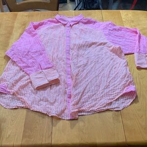 Anthropologie Maeve pink and orange striped button down